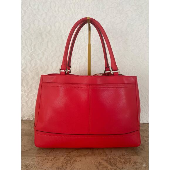 Coach Park Fired red Carryall Satchel F1582 Saffiano Leather - Picture 2 of 10